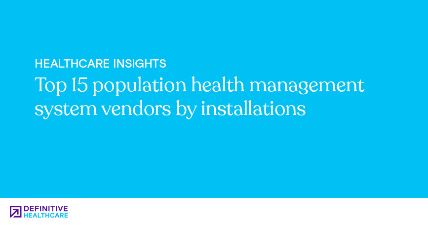 White text on a blue background reading: "Top 15 population health management system vendors by installations"