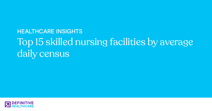 White text on a blue background reading: "Top 15 skilled nursing facilities by average daily census"