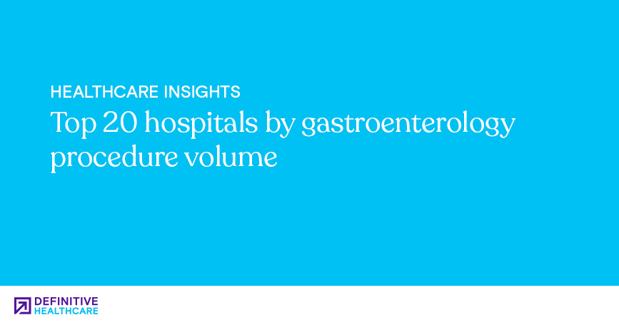White text on a blue background reading: "Top 20 hospitals by gastroenterology procedure volume."