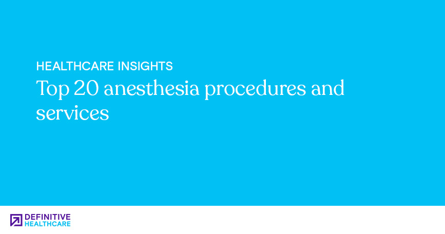 White text on a blue background reading: "Top 20 anesthesia procedures and services."