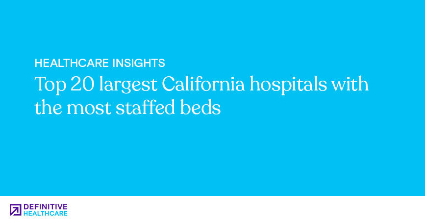 Light blue background with white text that reads "Top 20 largest California hospitals with the most staffed beds"