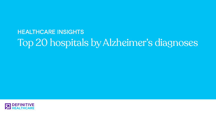 White text on a blue background reading: "Top 20 hospitals by Alzheimer's diagnoses"