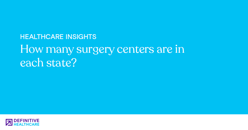 White text on a blue background reading: "How many surgery centers are in each state?"