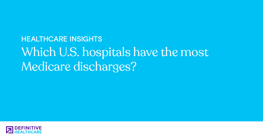 White text on a blue background reading "Which U.S. hospitals have the most Medicare discharges?"
