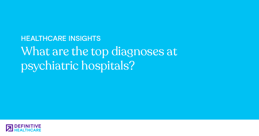 White text on a blue background reading: "What are the top diagnoses at psychiatric hospitals?"