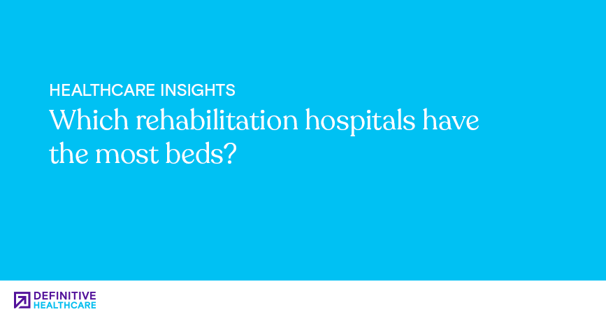 White text on a blue background reading: "Which rehabilitation hospitals have the most beds?"