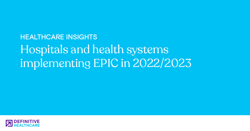 White text on a blue background reading: "Hospitals and health systems implementing EPIC in 2022/2023"