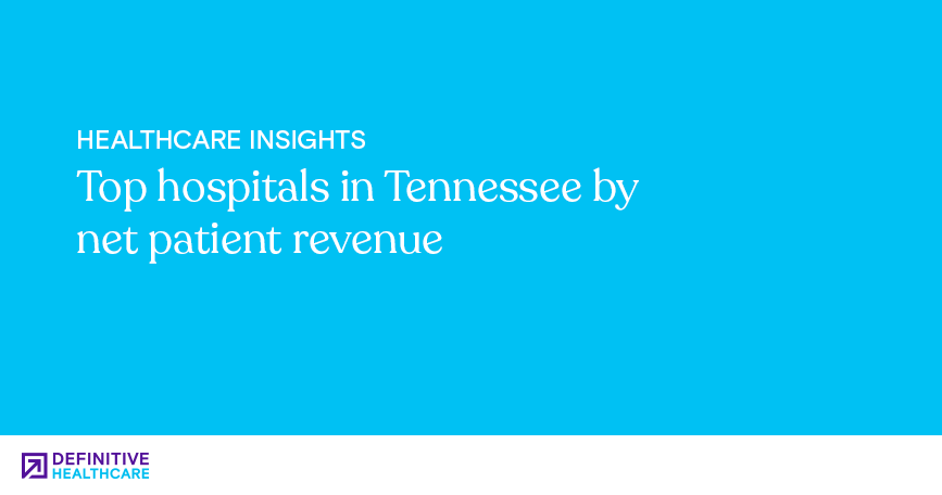 White text on a blue background reading "Top hospitals in Tennessee by net patient revenue"