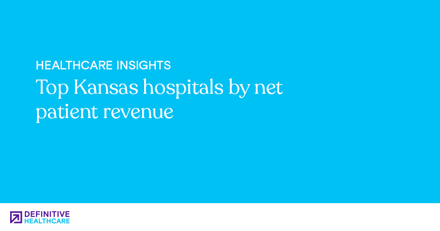 White text on a blue background reading "Top Kansas hospitals by net patient revenue"