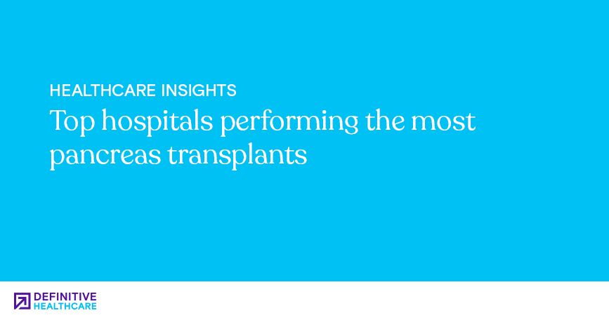 White text on a blue background reading "Healthcare Insights: Top hospitals performing the most pancreas transplants"