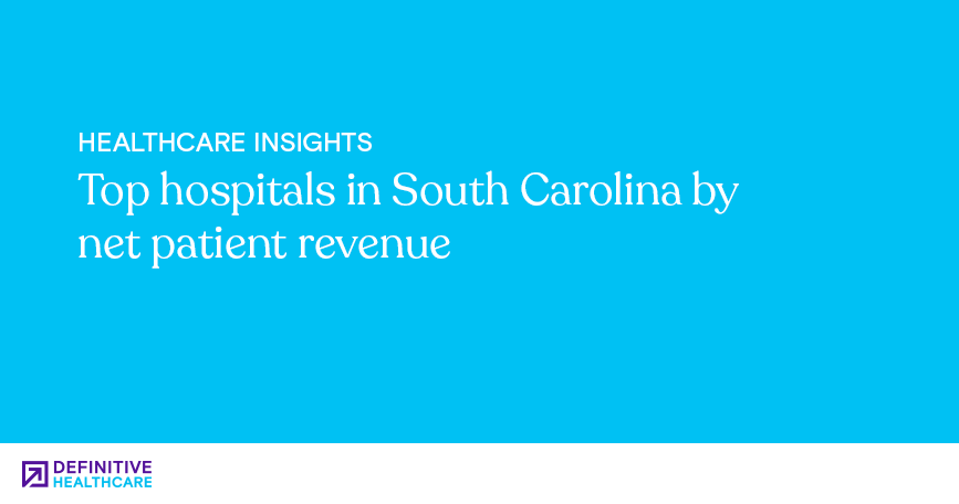 White text on a blue background reading "Top hospitals in South Carolina by net patient revenue"