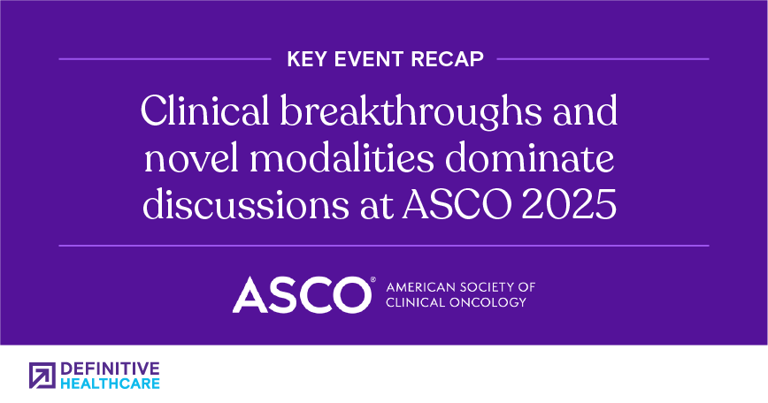 White text on a purple background reads "Key event recap - Clinical breakthroughs and novel modalities dominate discussions at ASCO 2025"