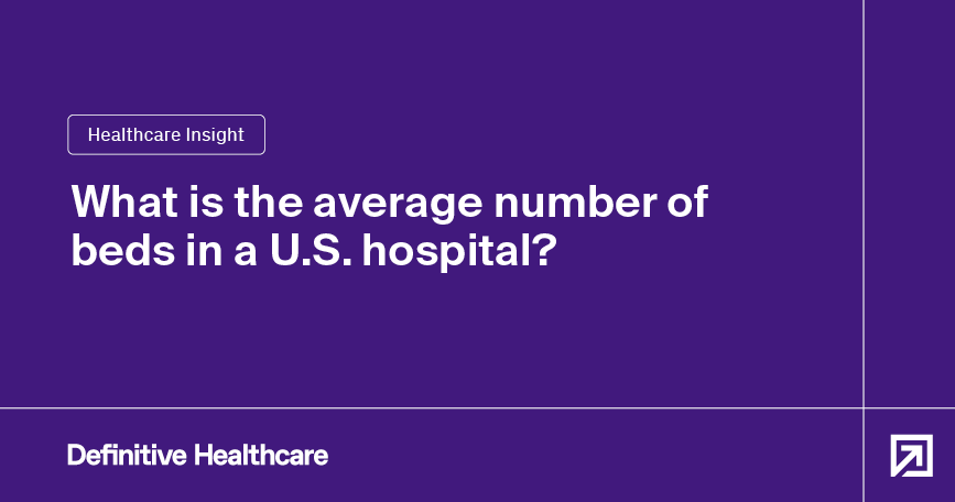 White text on a purple background reads: "Healthcare Insight - What is the average number of beds in a U.S. hospital?"