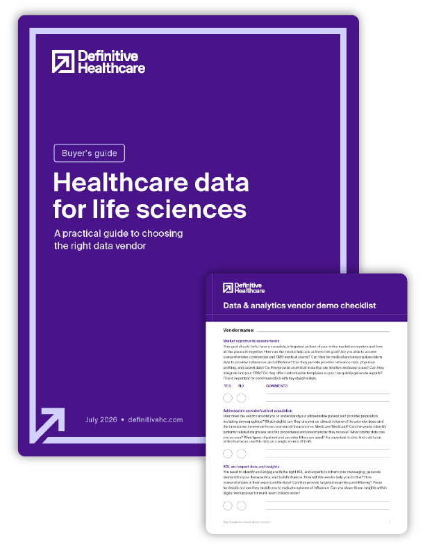 cover image of the Definitive Healthcare buyer's guide called Healthcare data for life sciences and demo checklist