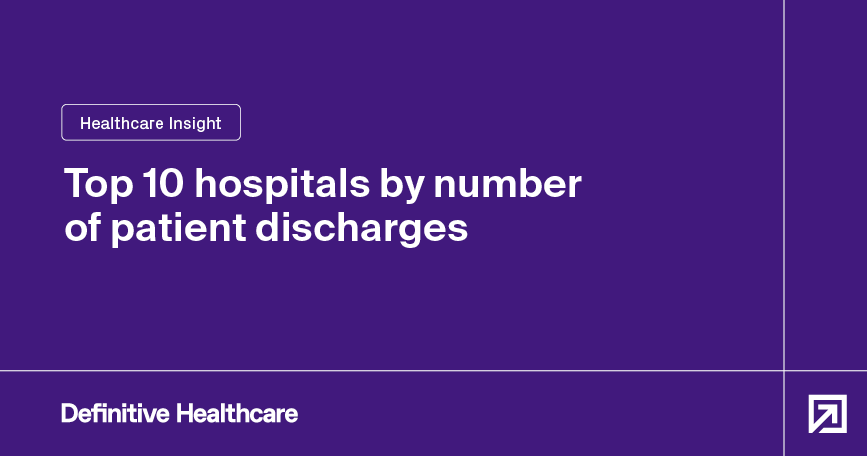 White text on a purple background reads: "Healthcare Insight - Top 10 hospitals by number of patient discharges"