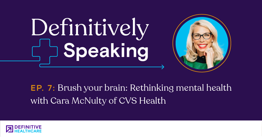 The Definitively Speaking logo with a photo of Cara McNulty of CVS Health