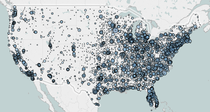 2018 US Map CHF Patient Volume by Hospital