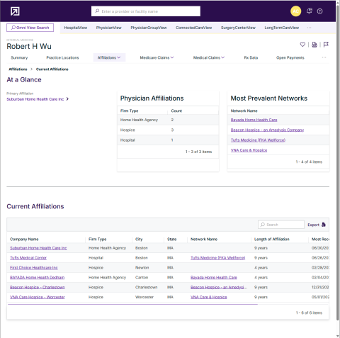 A screenshot of a physician profile in the Definitive Healthcare platform.